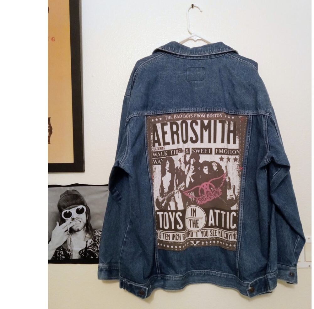 Aerosmith Toys in the Attic One of A Kind Upcycled Denim Jacket Hand Sewn SZ 2XL